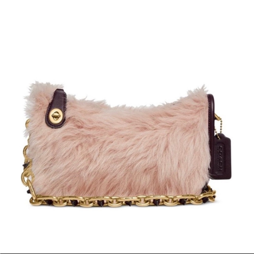 COACH SHEARLING SWINGER BAG PINK BROWN